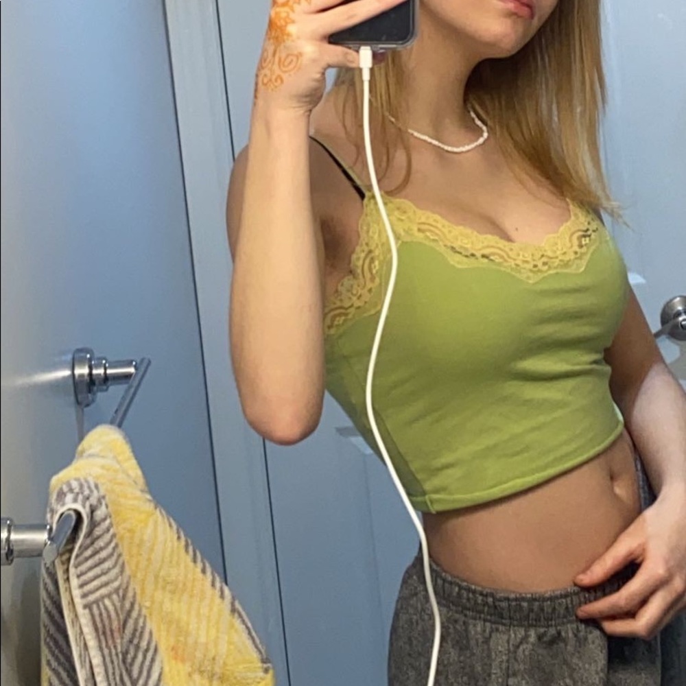 Green and Yellow Lace Cropped Tank